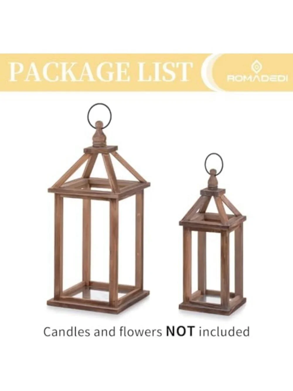 Rustic Wood Candle Lanterns Set of 2 - Decorative Brown Home Decor Accent